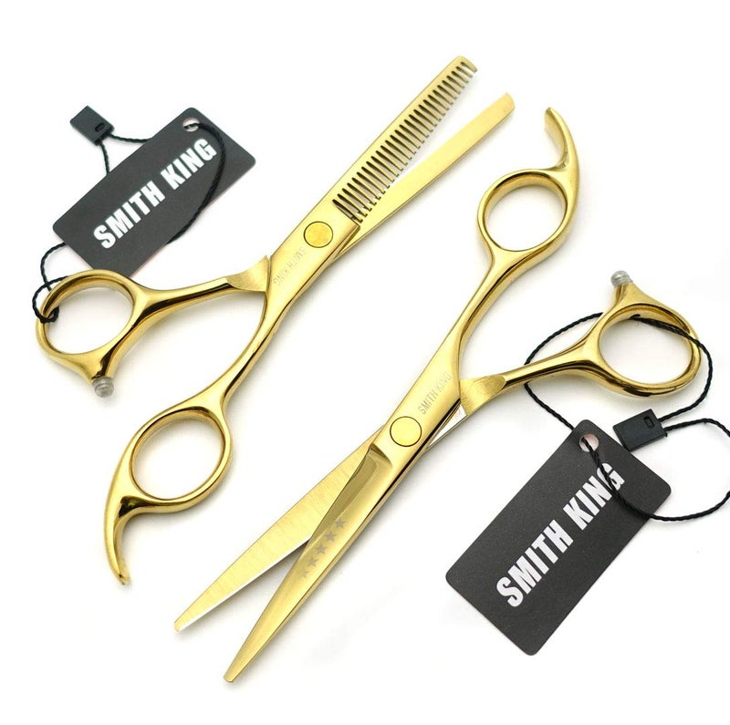 Smithking 5.5 Inches Hair Cutting Scissors Set with Razor Combs Lether Scissors Case,Hair Cutting Shears Hair Thinning Shears for Personal and Professional (Gold) - Image 4